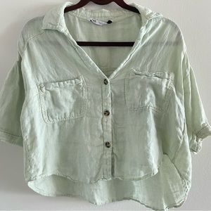 Zara Linen Blend Short Sleeve Top. Mint Green. Size M. Perfect Condition